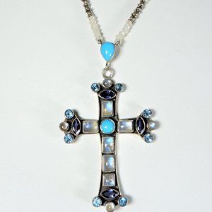Nicky Butler Designer 925 Gemstone Cross Necklace
